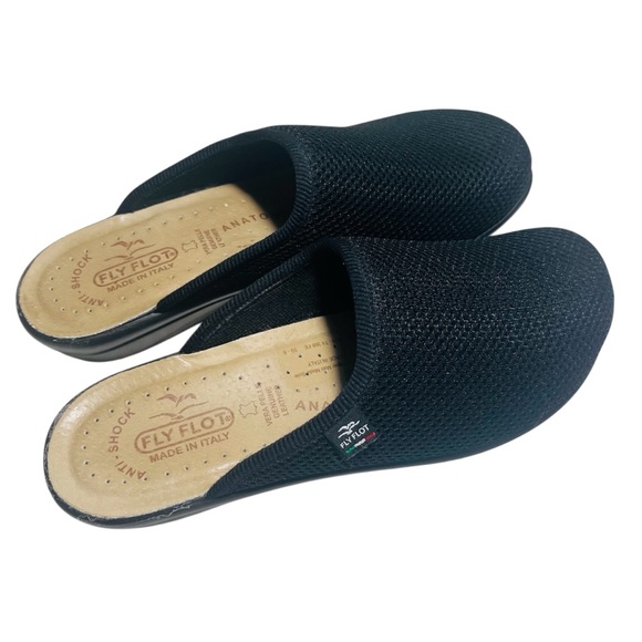Fly Flot Made in Italy Black Mesh Slip-On Clogs Sz 39 - Picture 3 of 6